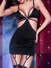 Openwork Babydoll with Garter Belt - Black - Chilirose - Babydolls