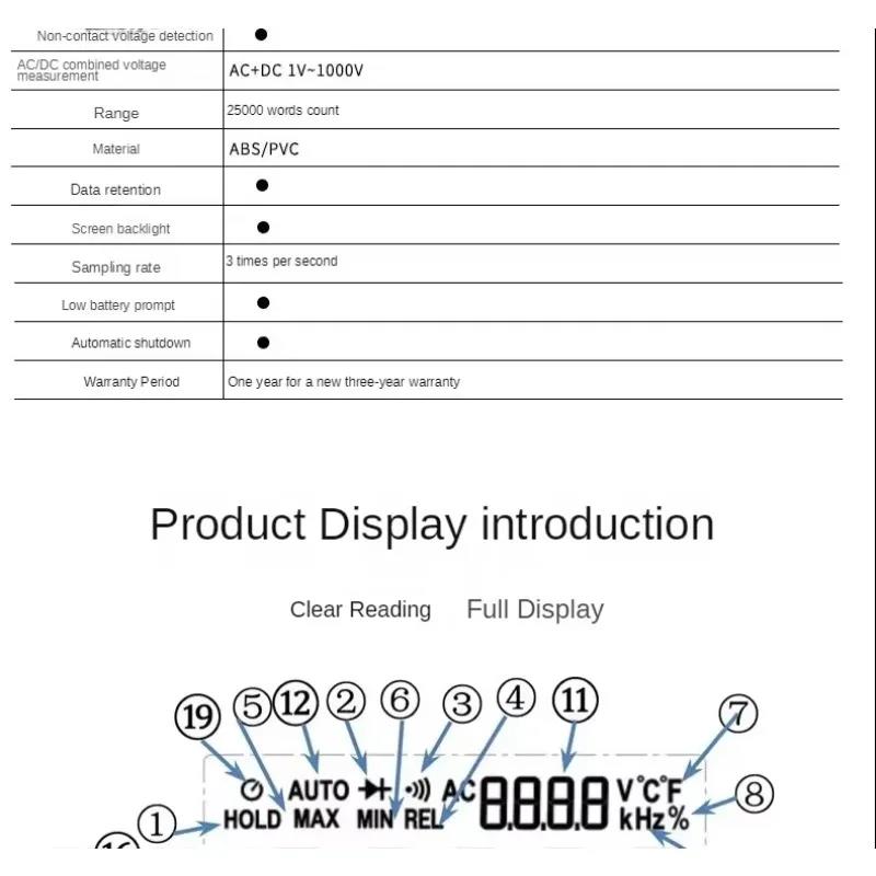 Portable ZOYI ZT-225 Digital Multimeter AC DC Voltage Resistance On Off Capacitance Frequency Diode Duty Cycle Temperature Teste 6