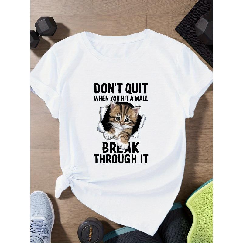 

European Size kitten Typography Women s Plus Size Sports Short Sleeve T-Shirt 4XL