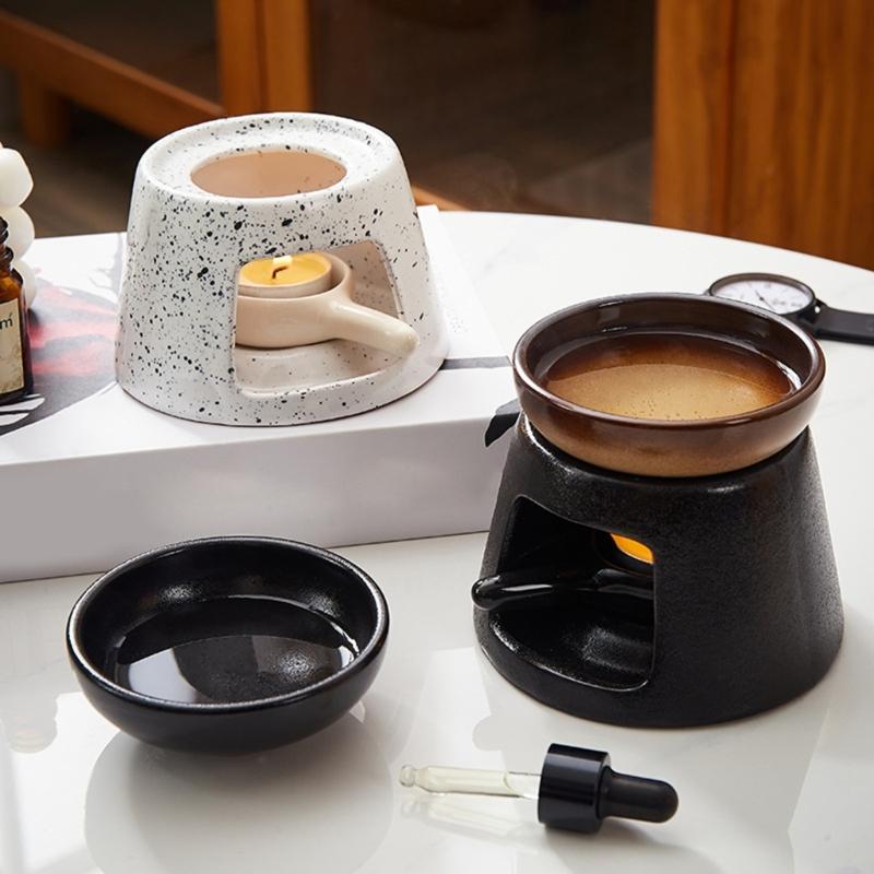 Keramik Ätherisches Öl Brenner Teelichthalter Löffel Aromatherapie Diffusor Stövchen Set für Wohnzimmer Schlafzimmer Dekorationen
