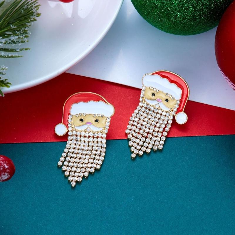 Santa Dangle Earrings for Christmas Outfits, Gold Tone Holiday Statement Pair with Bright Finish for Festive Gatherings