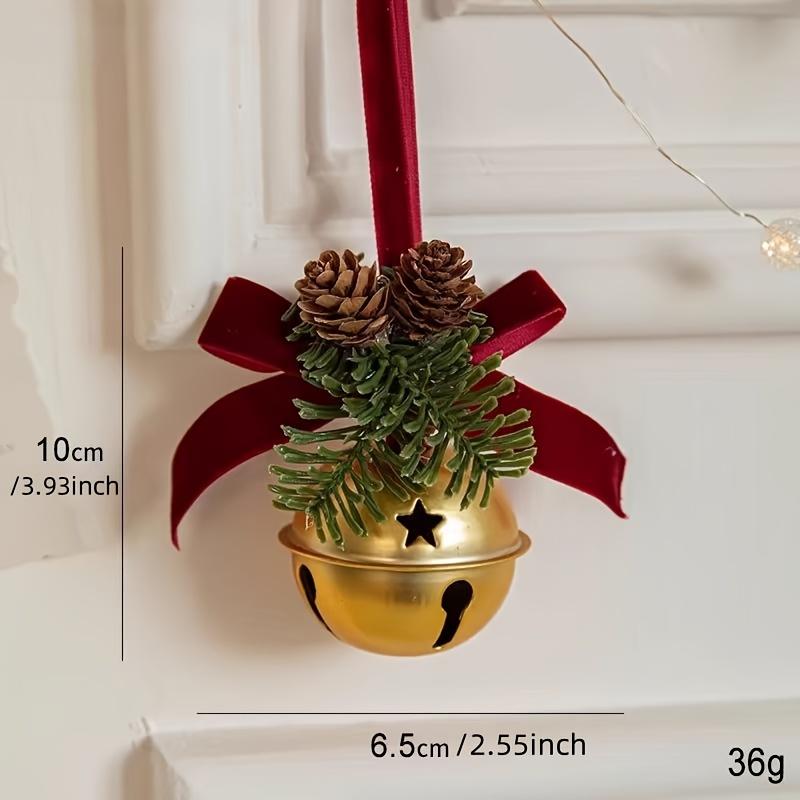 1pc Classic Christmas Door Hanger, Bow and Bell Ornament, Stainless Steel Holiday Tree Decoration, No Feathers, Electricity-Free Festive Accessory