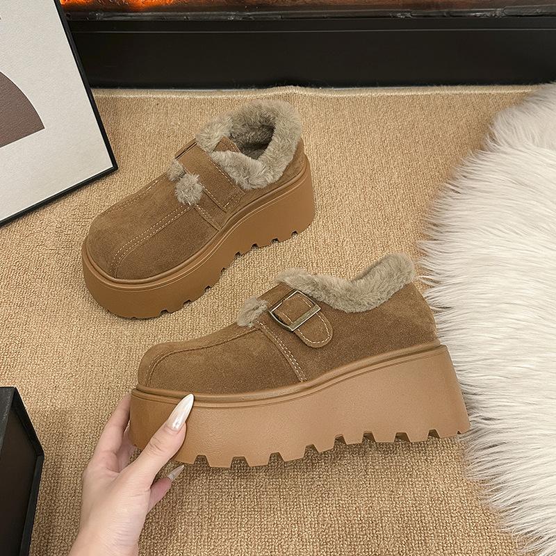 Women's Fashion Lightweight Height-enhancing Thick Soles Winter Warm Fur One Snow Boots Plush Lining Non-slip Casual Sports Cotton Boots Le Fu Shoes