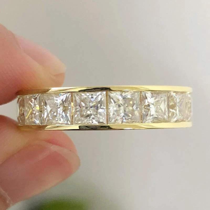 Huitan Eternity Princess Cubic Zircon Promise Rings Women Engagement Nuptial Wedding Occasion Gold Color Color Luxurious Female Rings Timeless Classic