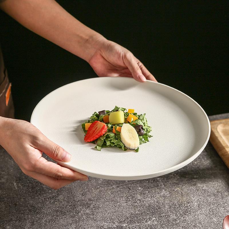 Black And White Frosted Japanese Western Steak Salad Plate Western Pasta Main Dish Plate Household High Quality Plate