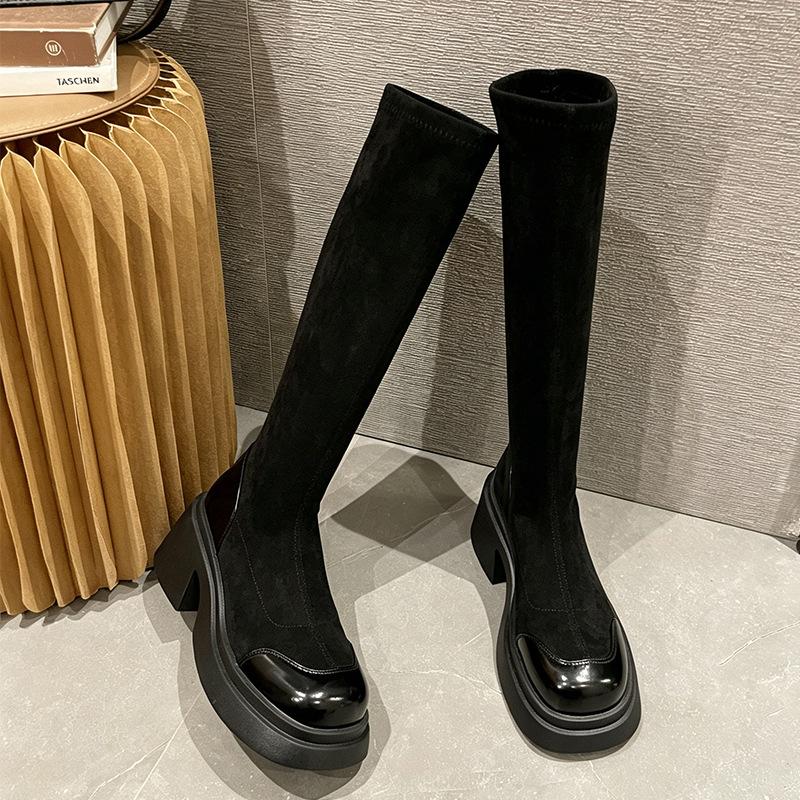 Elastic thin boots thick-soled suede long boots over the knee boots children's new popular autumn and winter velvet high boots