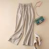 Bumbac, in, pantaloni largi de vară Pantaloni lungi ocazional vintage, de damă, culoare uni, alb, negru, elastic, pantaloni cu talie înaltă