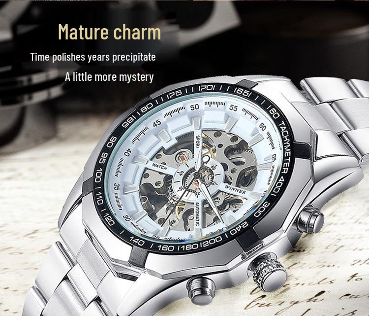 Best-Selling Men's Automatic Skeleton Watch, Stainless Steel Large Dial Luminous Design