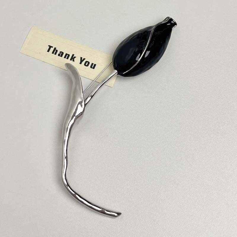 Vintage Red Tulip Shaped Flower Bud Broochs for Women Girls Exaggerated Metal Big Petal Brooch Suit Pins Jewelry Gifts