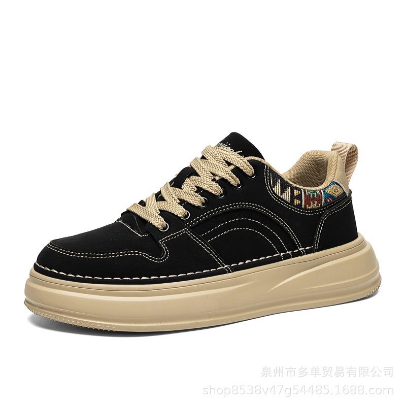Retro style low-top thick-soled cushioning leather sneakers outdoor street casual board shoes