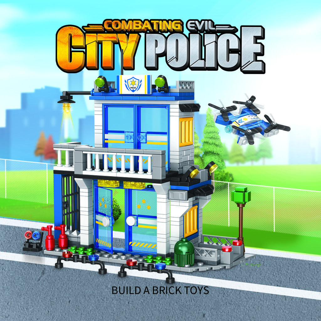 352PCS Police Station Construction Bricks Kit City Assembly Puzzle Model Toy Blocks Education Desktop Decor Gifts