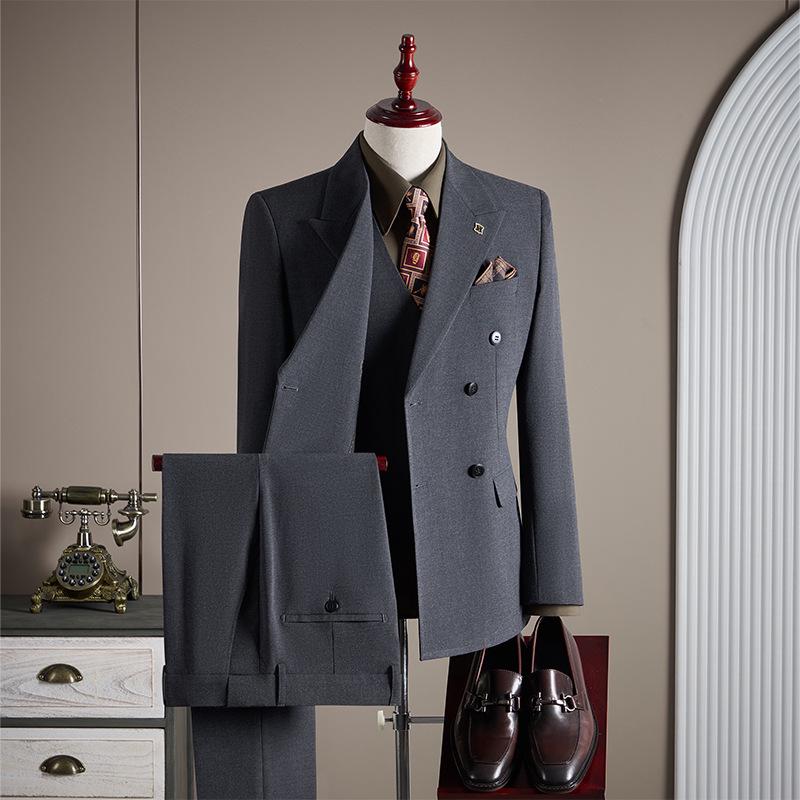 Men's High-End Double-Breasted Wedding Suit - Slim Fit, Professional Formal Wear, Versatile Fashion