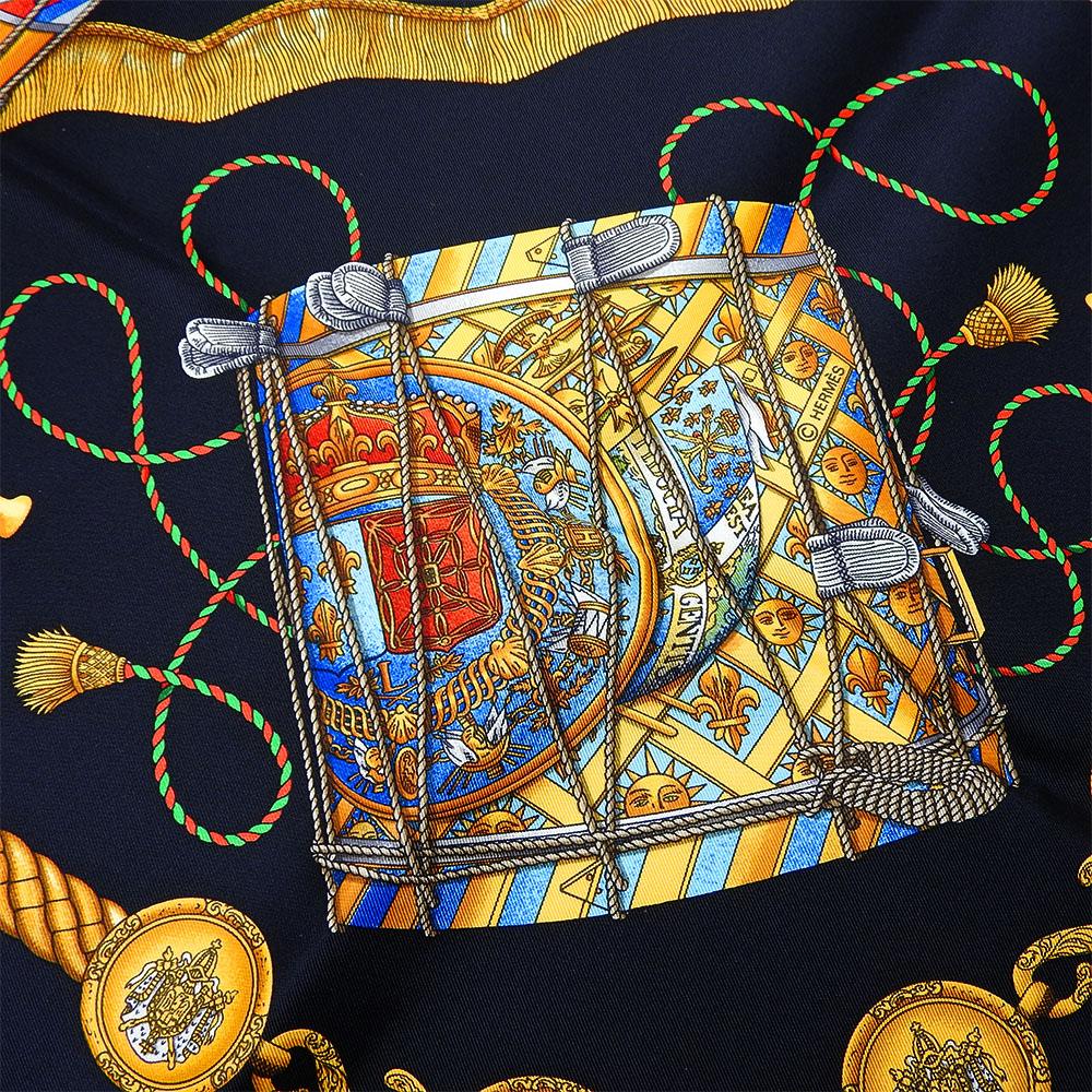 Used HERMES scarf Calle 90 silk black black LES TAMBOURS