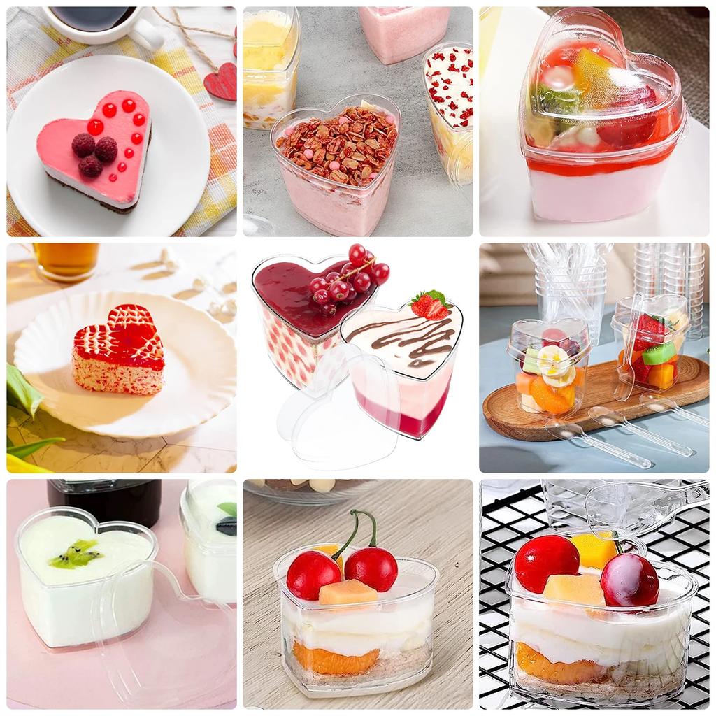 50Pcs Dessert Cups with Lids Spoons 6oz/180ml Mini Reusable Dessert Pots Clear Plastic Parfait Appetizer Cup for Dessert Pudding