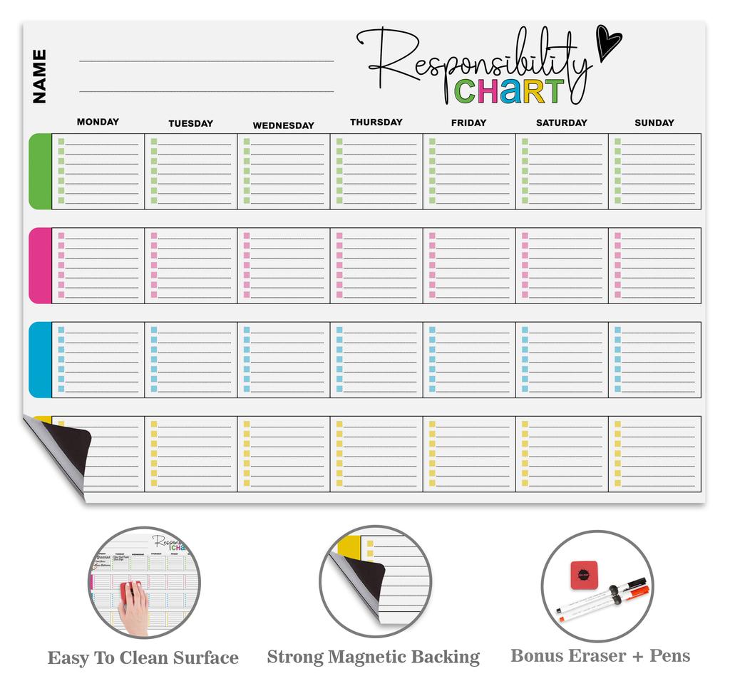 Inkdotpot Magnetic  Whiteboard Responsibility Chart Chore  Chart For  Refrigerator  -Dry Erase Behavior Chart For Kids Responsibility