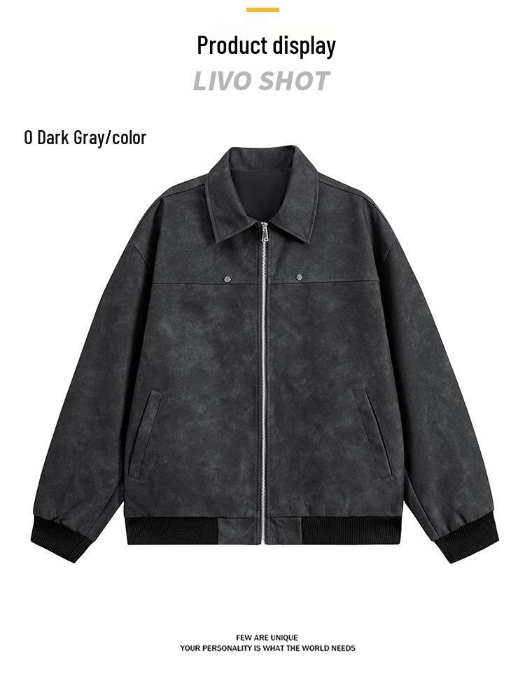 Men's Retro Leather Baseball Jacket - Spring & Autumn Casual Lapel Coat, Youth Fashion, Windproof and Versatile.