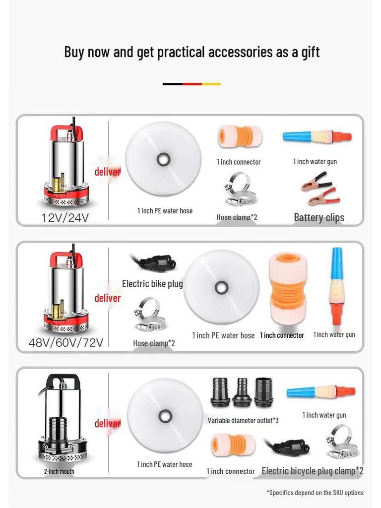 DC Submersible Water Pump for Vegetables and Farming, Compatible with 12V-60V Battery or Electric Vehicle