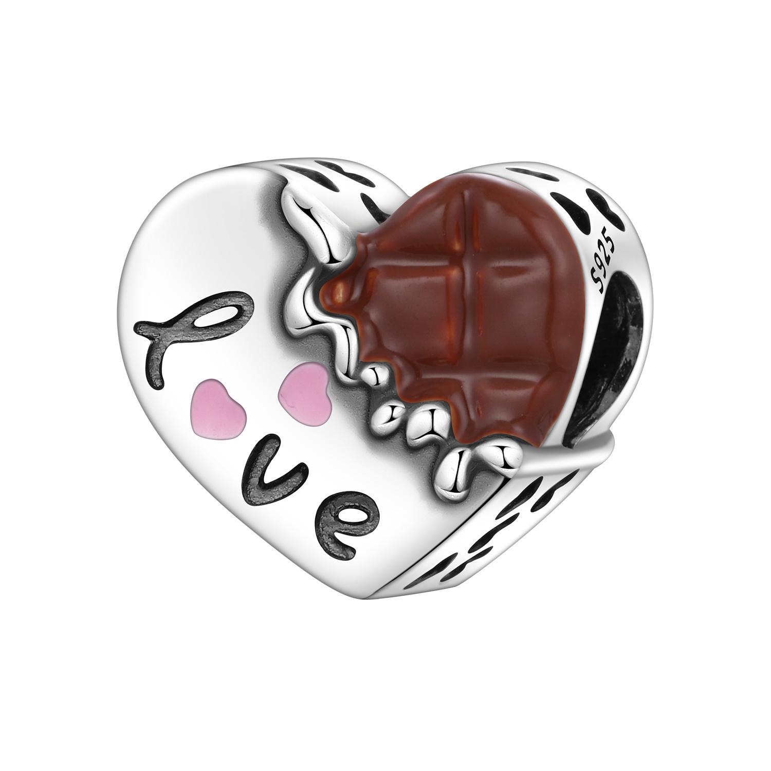 

PANPOKI Copper Metal Heart Shaped Chocolate Bead Components Bracelet High Quality Fine Jewelry Charm Bead Components Compatible With Women High