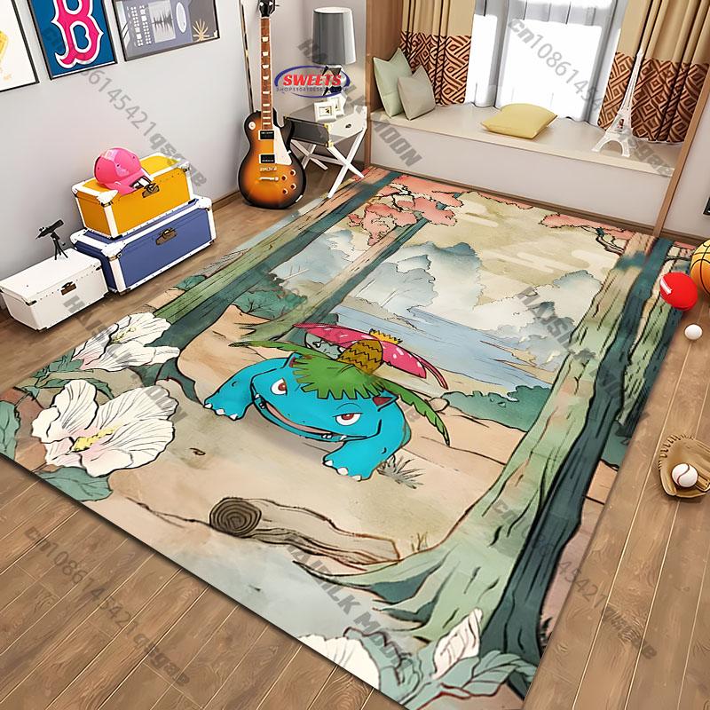 Ukiyo-e style Pokemon theme Carpet New Release! Rug for Living Room Bedroom,Office Areas,Durable Machine Washable Mat great gift