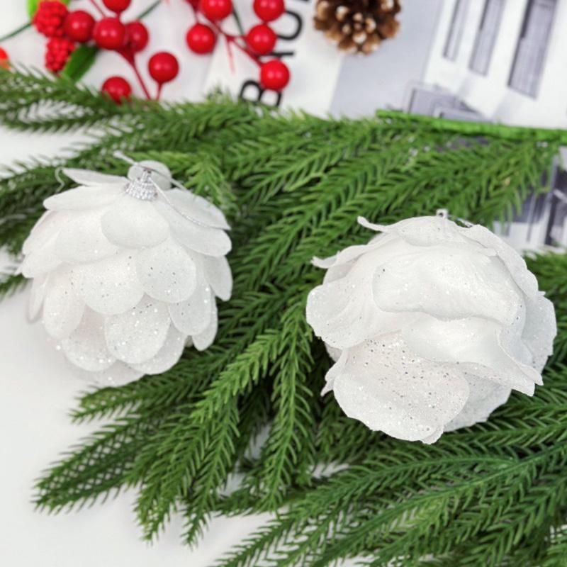 1PC Hanging Ornament DIY Christmas Ball Party Supplies Xmas Tree Decorations 2026 New Year White Petal Christmas Ornament Foam