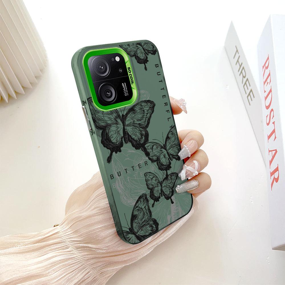 

Окрашенный узор, цветной серебристый, двухсторонний, жесткий, противоударный чехол для телефона Xiaomi Redmi Poco Xiaomi 14T зелёный