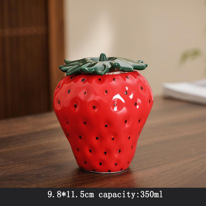 Cute Strawberry Ceramic Storage Jar Set - Multi-Size Pink & Red Canisters for Kitchen Storage, Tea, Snacks, Home Decor Gift
