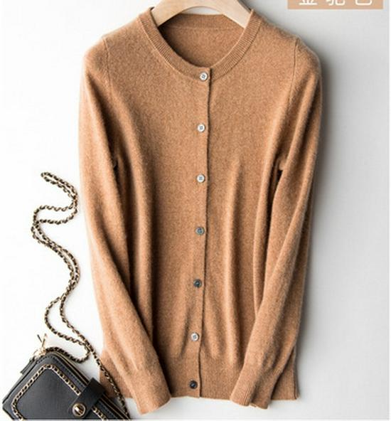 2026 Spring/Autumn Women's Korean Style 100% Pure Wool Cardigan - Round Neck, Thin Cashmere Knit Sweater Coat