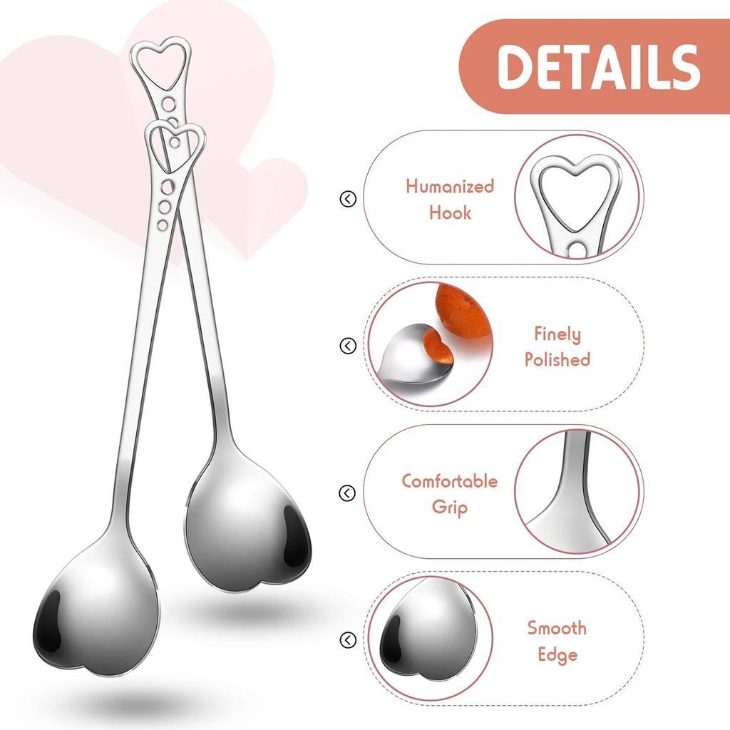 Patelai 12 Pieces Heart Shaped Spoon Stainless Steel Tea Flatware Set, 5.7 Inch Coffee Sugar Spoon Ice Cream Cake Dessert Stirring for Home,