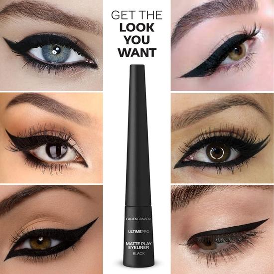 FACES CANADA Ultime Pro Matte Play Eyeliner - Czarny, 2,5 ml | Szybkoschnący | Matowe wykończenie | Formuła długotrwała 24H | Precyzyjna końcówka z filcu