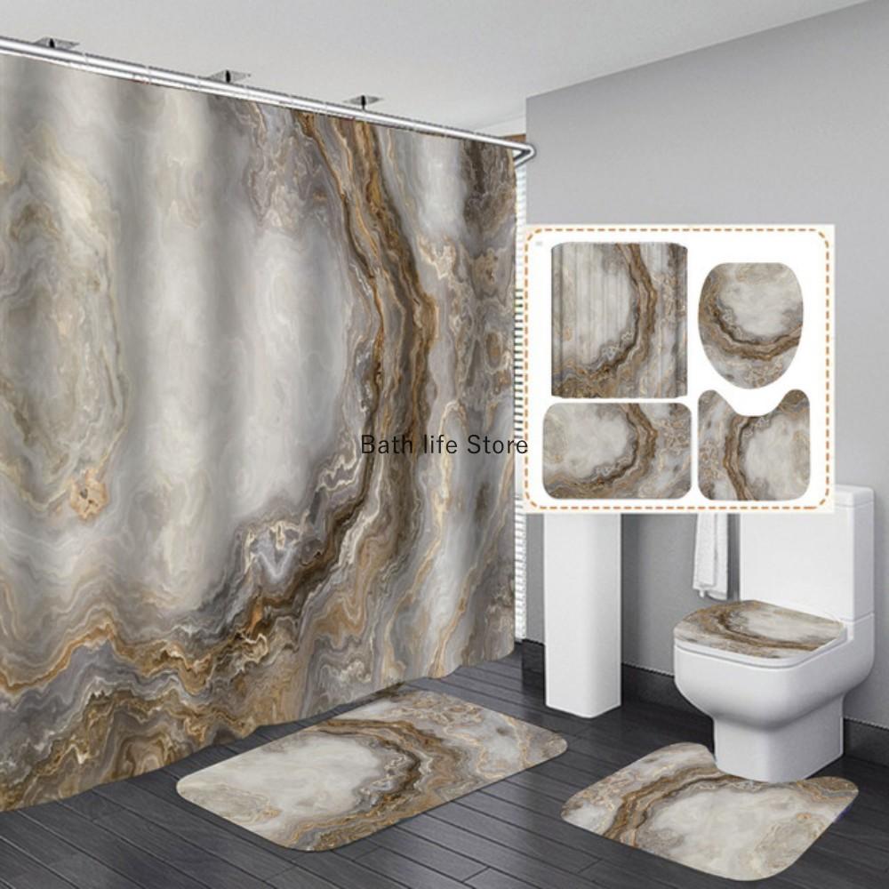 White Marble Shower Curtain Luxury Golden Modern With Non Slip Rug For Bathroom Curtain Waterproof Polyester Home Decor 180x180
