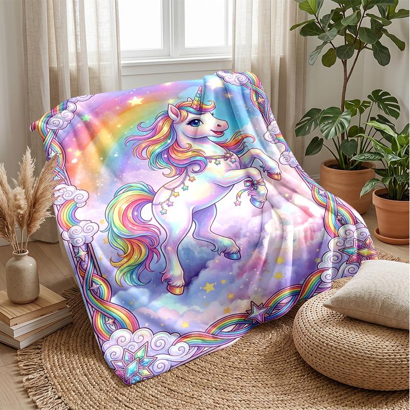 Rainbow Unicorn Art Theme blanket Lightweight Warm Flannel Blanket Decorative Throw Blanket for Home Decoration