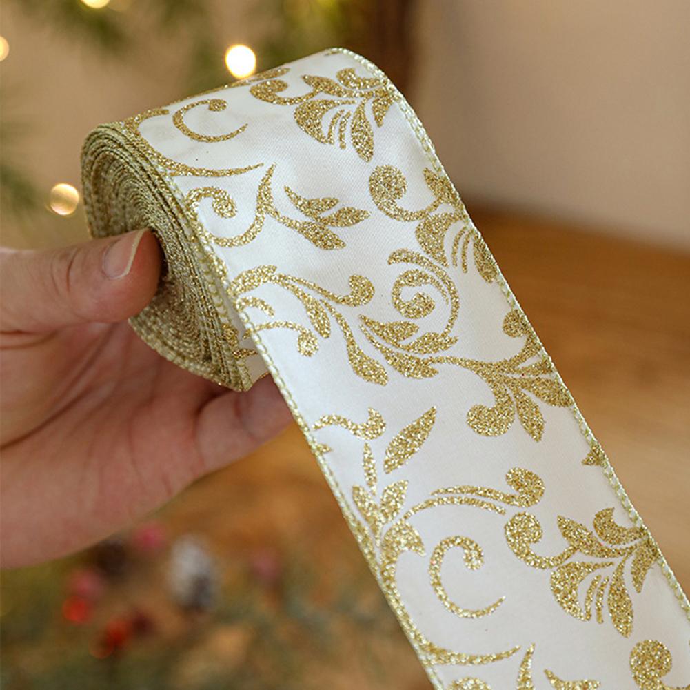 1pcs Christmas Decorations Ribbon Polyester Glitter Wired Ribbon 2.5 Inches Wide 2m Length Wedding Party Decorations