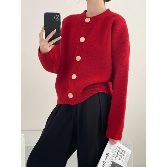 2025 Koreanischer Stil Rundhals Einfach geknöpfter Strick-Cardigan - Frühling bis Winter zu tragen