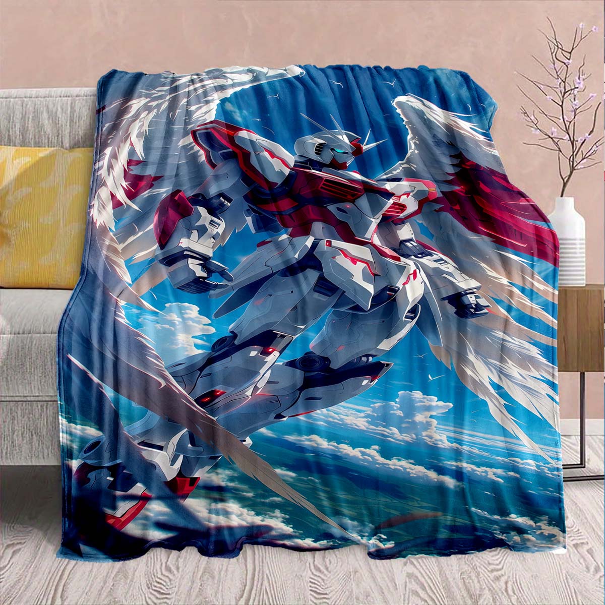 

Gundam Anime Flannel Blanket - Soft Warm Perfect for Sofa, Bedding Camping Travel Office Home Decor 75x90cm