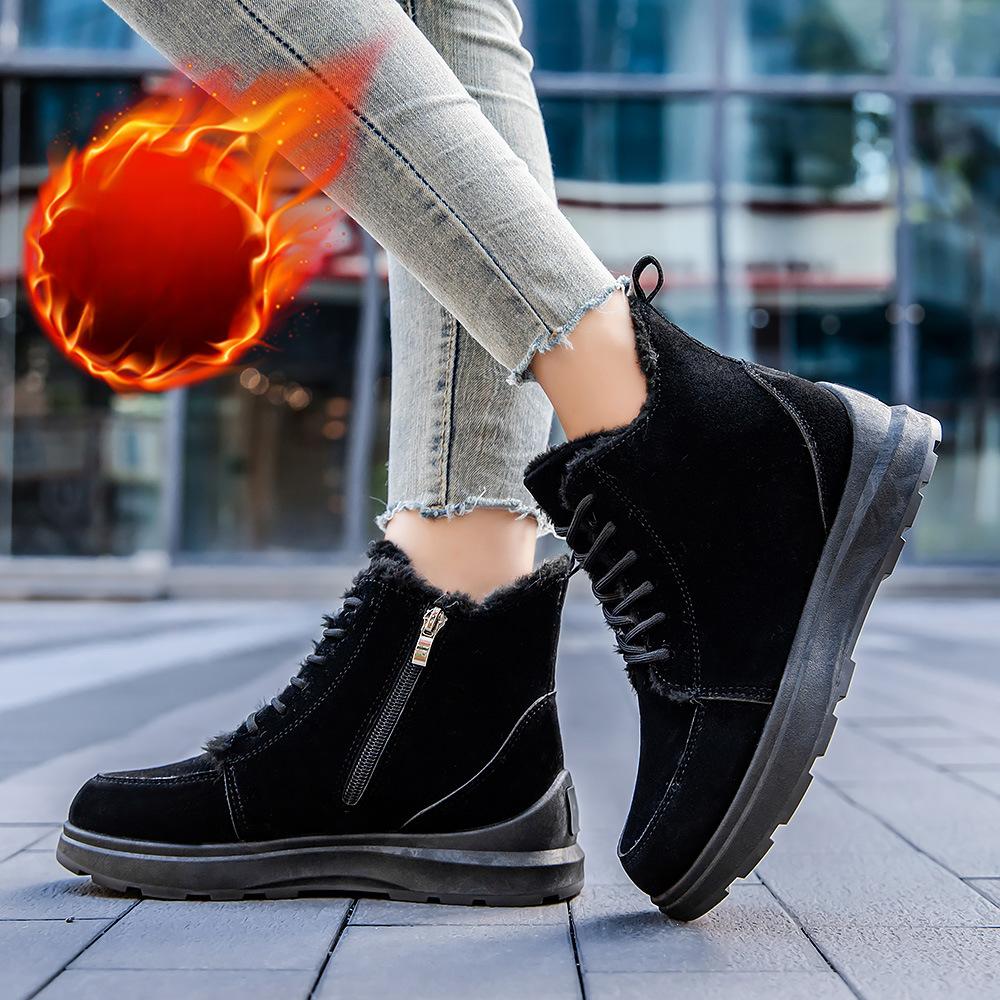New Women's plus Velvet Snow Boots Casual European and American Style Lace-up Boots Students Warm-Keeping Cotton Shoes plus Size