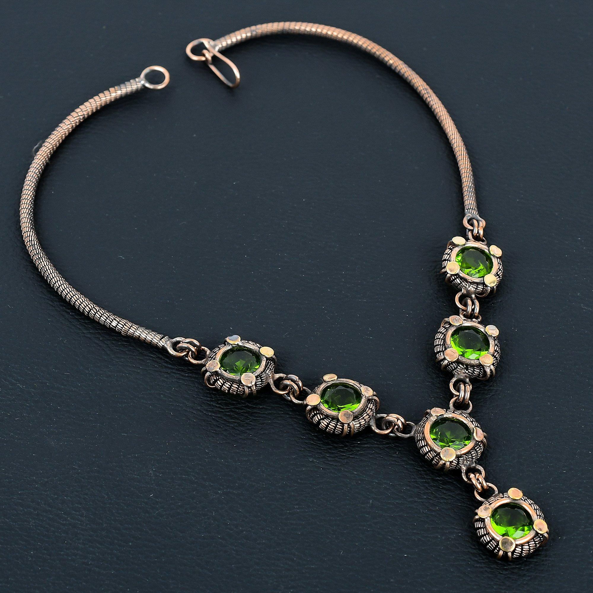 

Перидот Ожерелье из драгоценных камней ручной работы, Ожерелье, обернутое медной проволокой 999 пробы, Антикварные украшения, Для подарка на помолвку