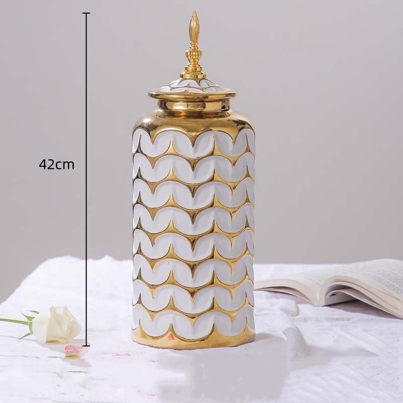 Ceramic Checkmate Jar Ginger Jar Flower Vase Plaid Gold Storage Tank Porcelain Bottle Home Decoration Accessories