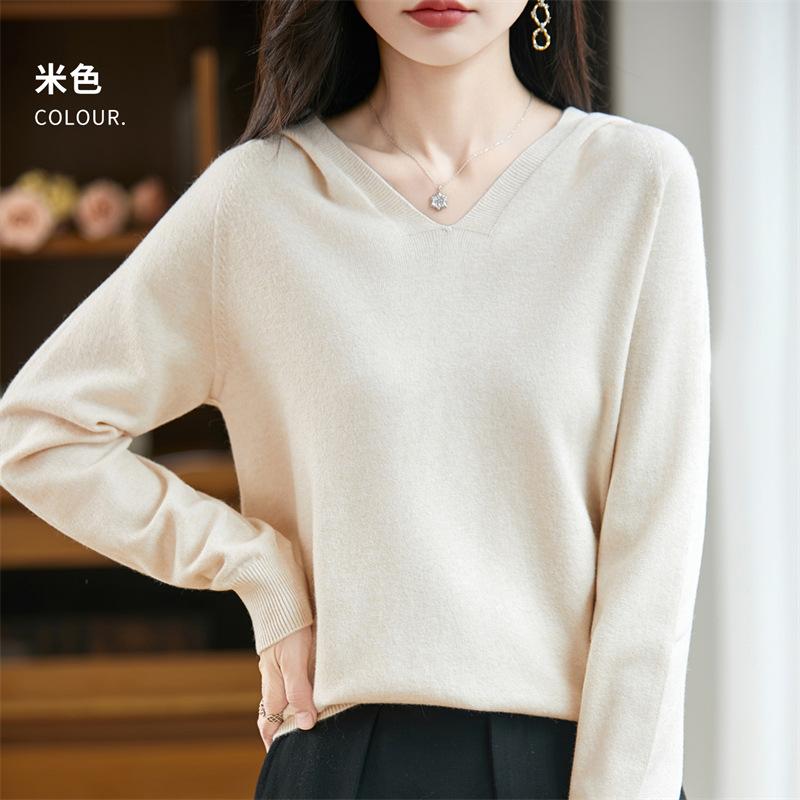Women S Loose Hooded Long Sleeve Knit Sweater Color Block Commute Style