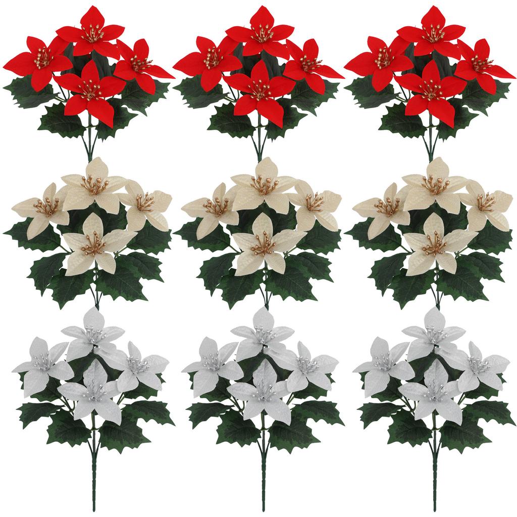 3PCS Christmas Simulation Bouquet 5 Fork Fake Flower Honeysuckle Holiday Decoration Simulation Green Plant Interior Decoration