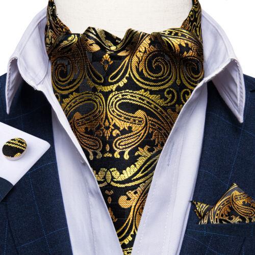 Mens Ascot Silk Cravat Blue Paisley Tie Handkerchief Cufflinks Set Formal Party