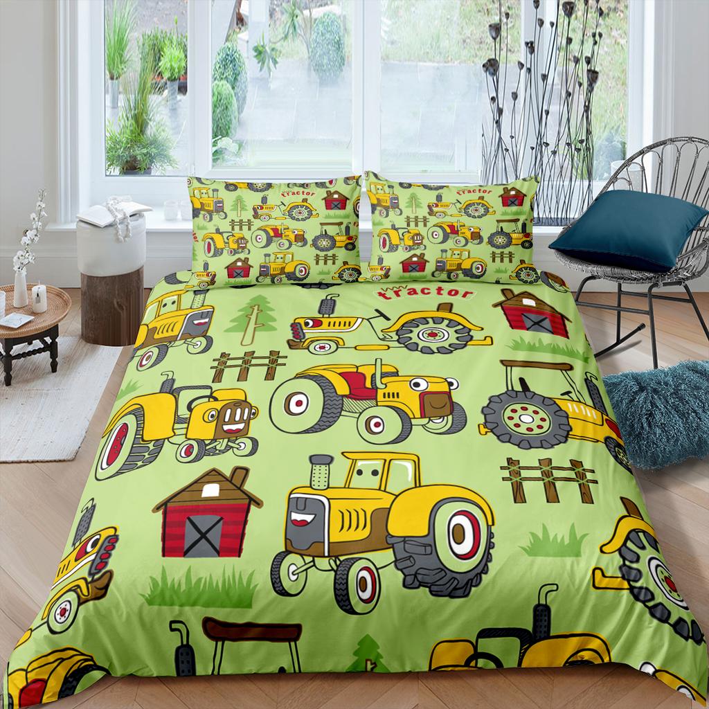 Cartoon Car Truck ExcavatorBoy Kids Quilt Durex Twin Full King Size 3Pcs Duvet Cover Bedding Linen Set Bedspread 200x200 240x220