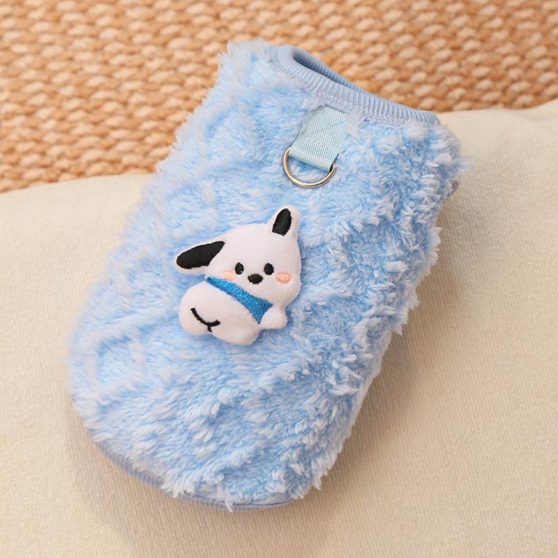 Cozy Cartoon Puppy Flannel Cat & Dog Vest - Warm Teacup Doggy Clothes for Small Pets