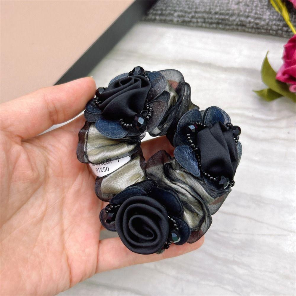 3 Flower Lace Hair Scrunchies Elegant Bun Rubber Bands Large Intestine Hair Ring Daily Use