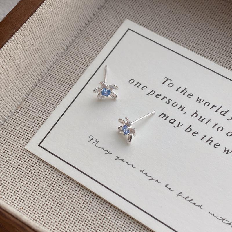 S999 Sterling Silver Blue Zircon Flower Stud Earrings for Women - Niche Design, Luxurious, Versatile