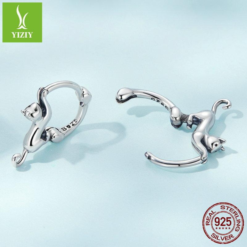 S925 Sterling Silver Cat Ear Buckle Female, Cute Fun Animal Earrings Earrings Sce1488