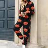 Women's Halloween Print Zipper Loose Plush Jumpsuit