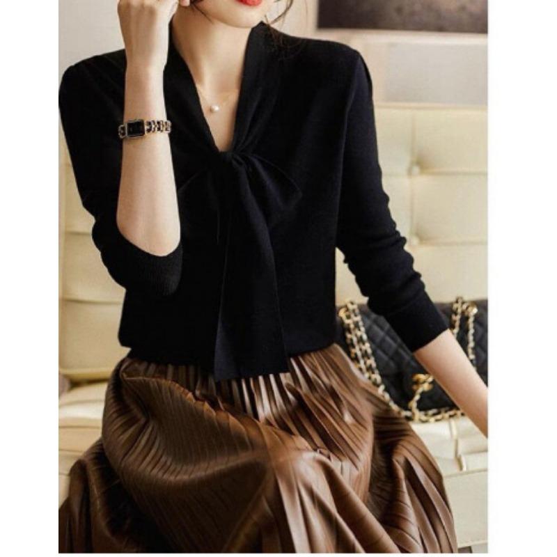 

New spring and autumn streamer shirt women s loose knitted cardigan temperament sweater jacket One Size чёрный