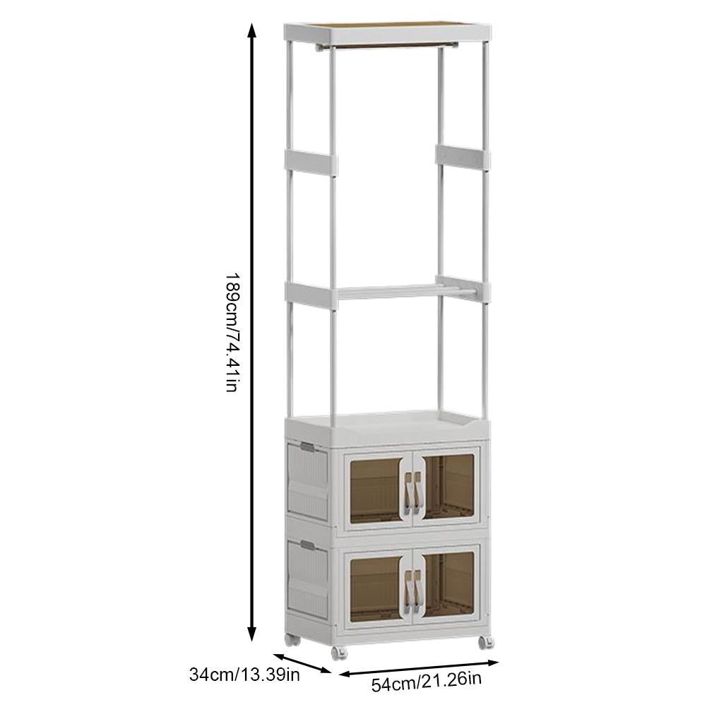 Mobile Wardrobe Clothes Organizer with Haging Rod & Cabinet Clothing Storage Shelf with Wheels for Bedroom Living Room