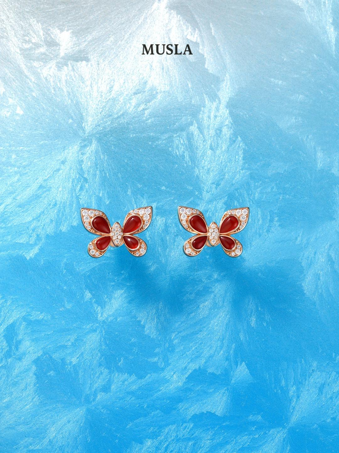 

Ювелирные изделия Musla Design для женщин, серьги-кольца в форме бабочки, серьги из стерлингового серебра 925 пробы, модные серьги-пусеты с цирконом красный
