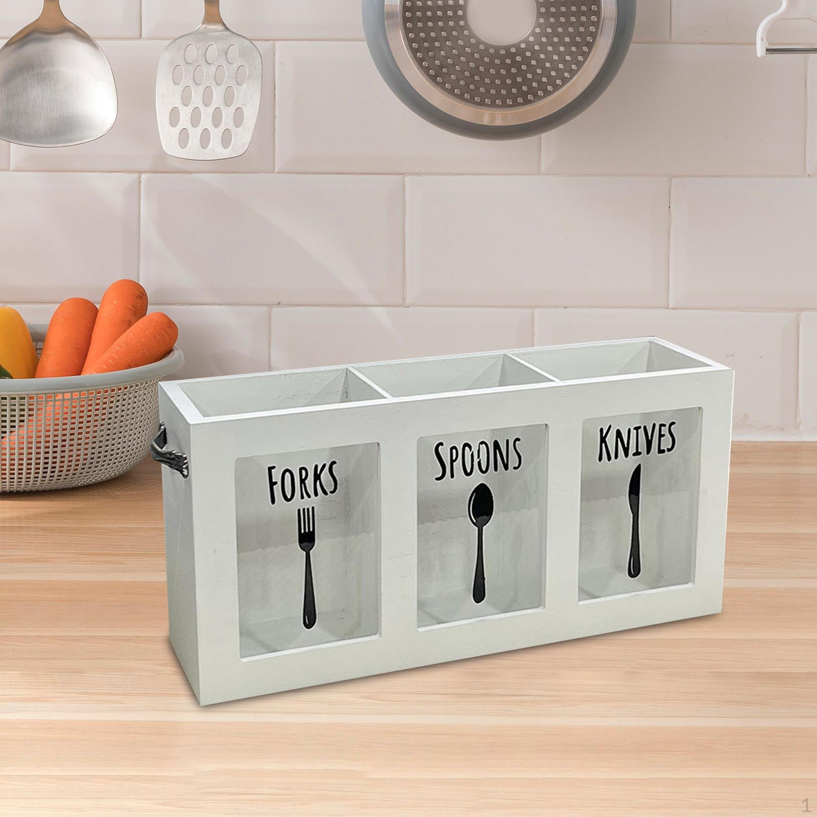 

Cooking Utensil Storage Container with Dividers, Cutlery Holder for Countertop белый
